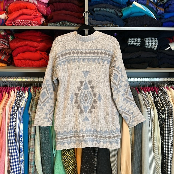 Love Riche gray/blue print long sleeve open front cardigan size S - Picture 3 of 3